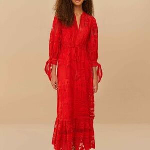 FARM Rio Scarlet Lace Long Sleeve Dress
